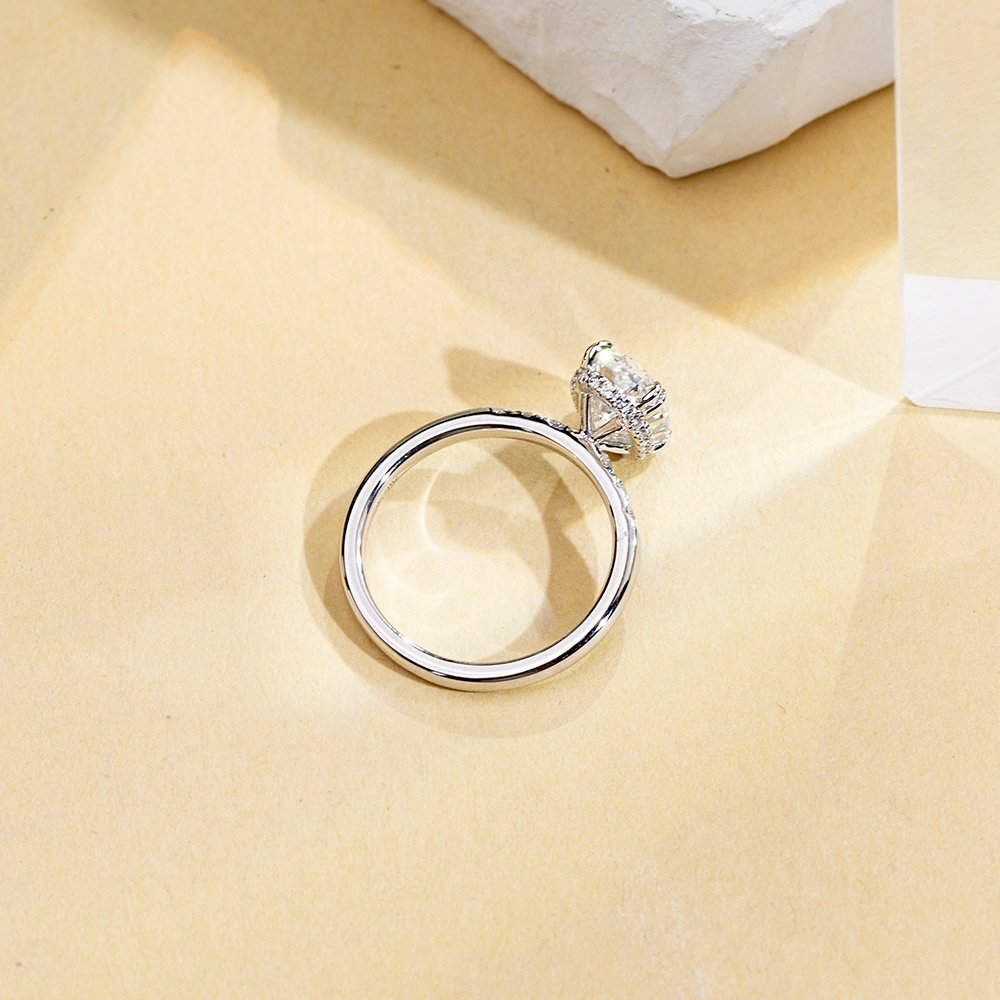 Aurora Geometry Oval Cut Lab Grown Diamond 2CT Halo E VVS2 18K White Gold Ring MSR-1687