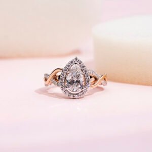 Aurora Geometry Pear Cut Lab Grown Diamond 1CT Halo E VVS2 10K White Gold Ring MSR-1688