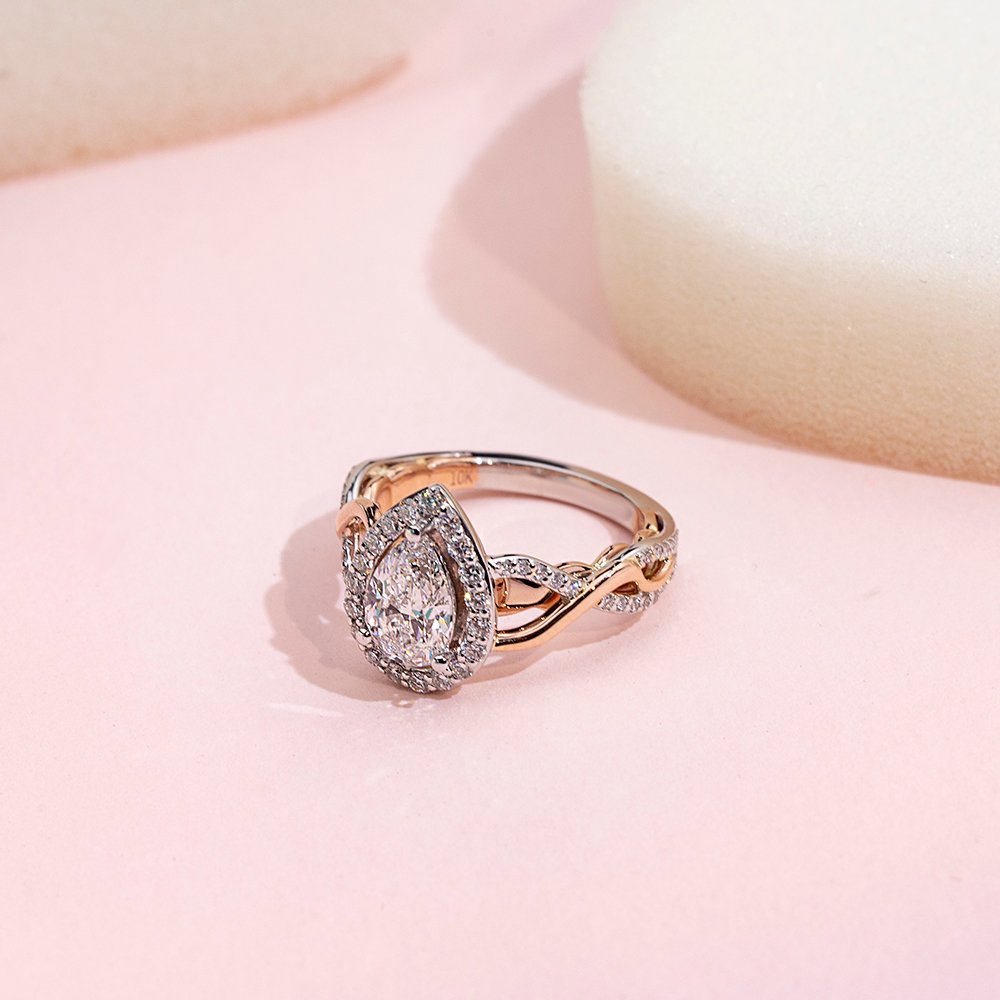 Aurora Geometry Pear Cut Lab Grown Diamond 1CT Halo E VVS2 10K White Gold Ring MSR-1688