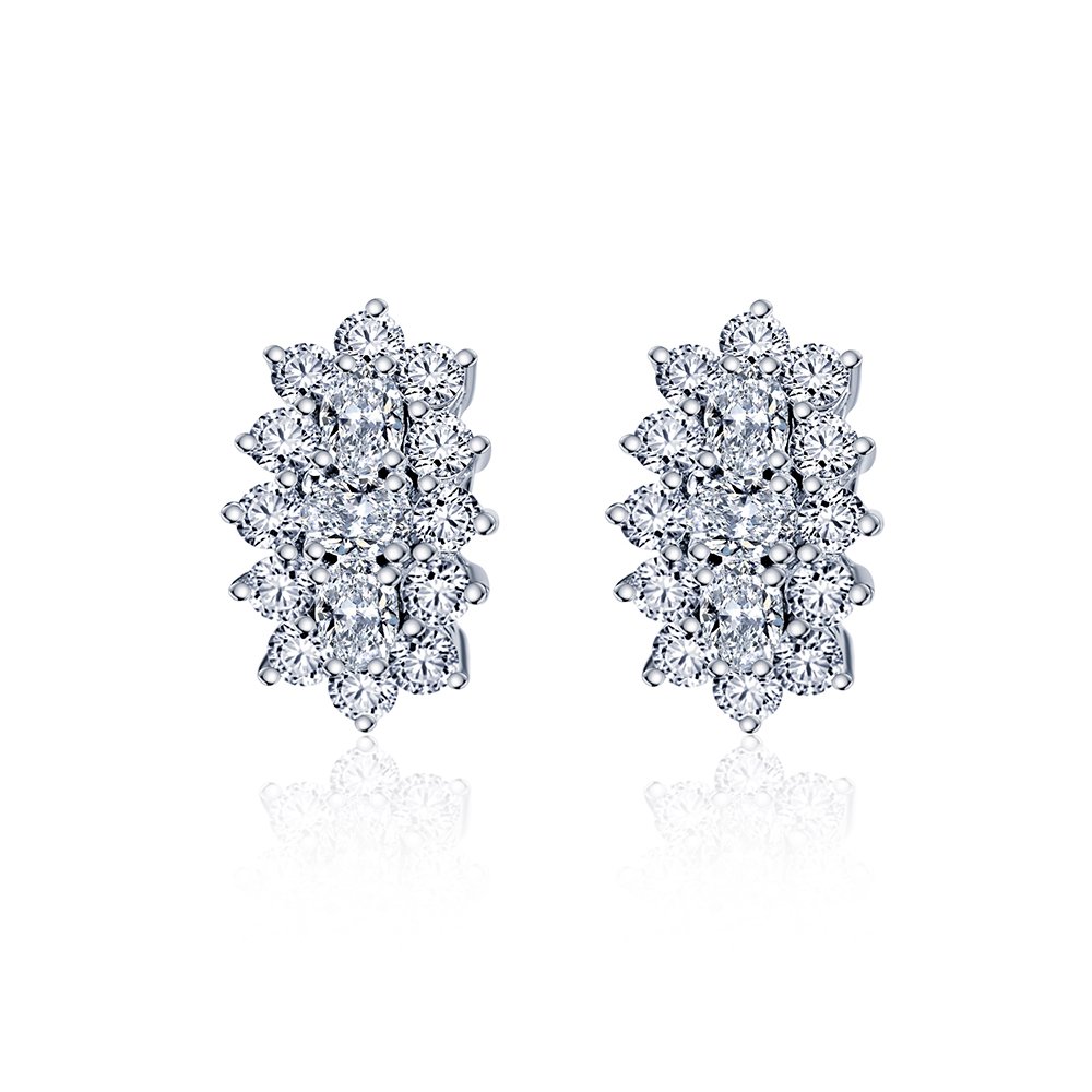 Aurora Geometry Oval Shape Lab Grown Diamond E VVS1 14K White Gold Studs Earrings MSE-780