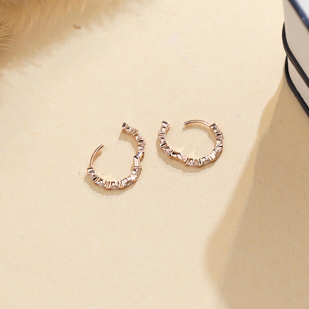 Aurora Geometry Marquise Shape Lab Grown Diamond D VVS2 18K Rose Gold Huggies Earrings MSE-781