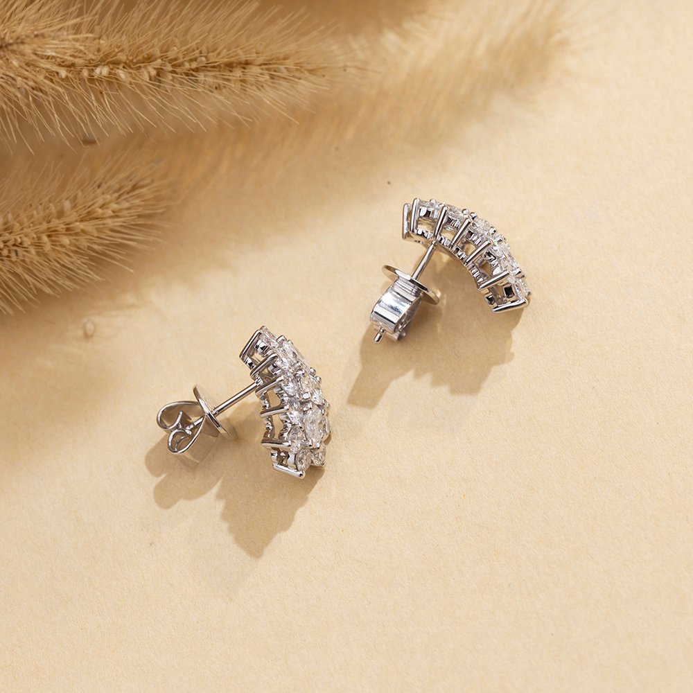 Aurora Geometry Oval Shape Lab Grown Diamond E VVS1 14K White Gold Studs Earrings MSE-780