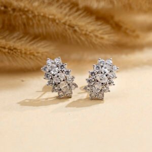 Aurora Geometry Oval Shape Lab Grown Diamond E VVS1 14K White Gold Studs Earrings MSE-780