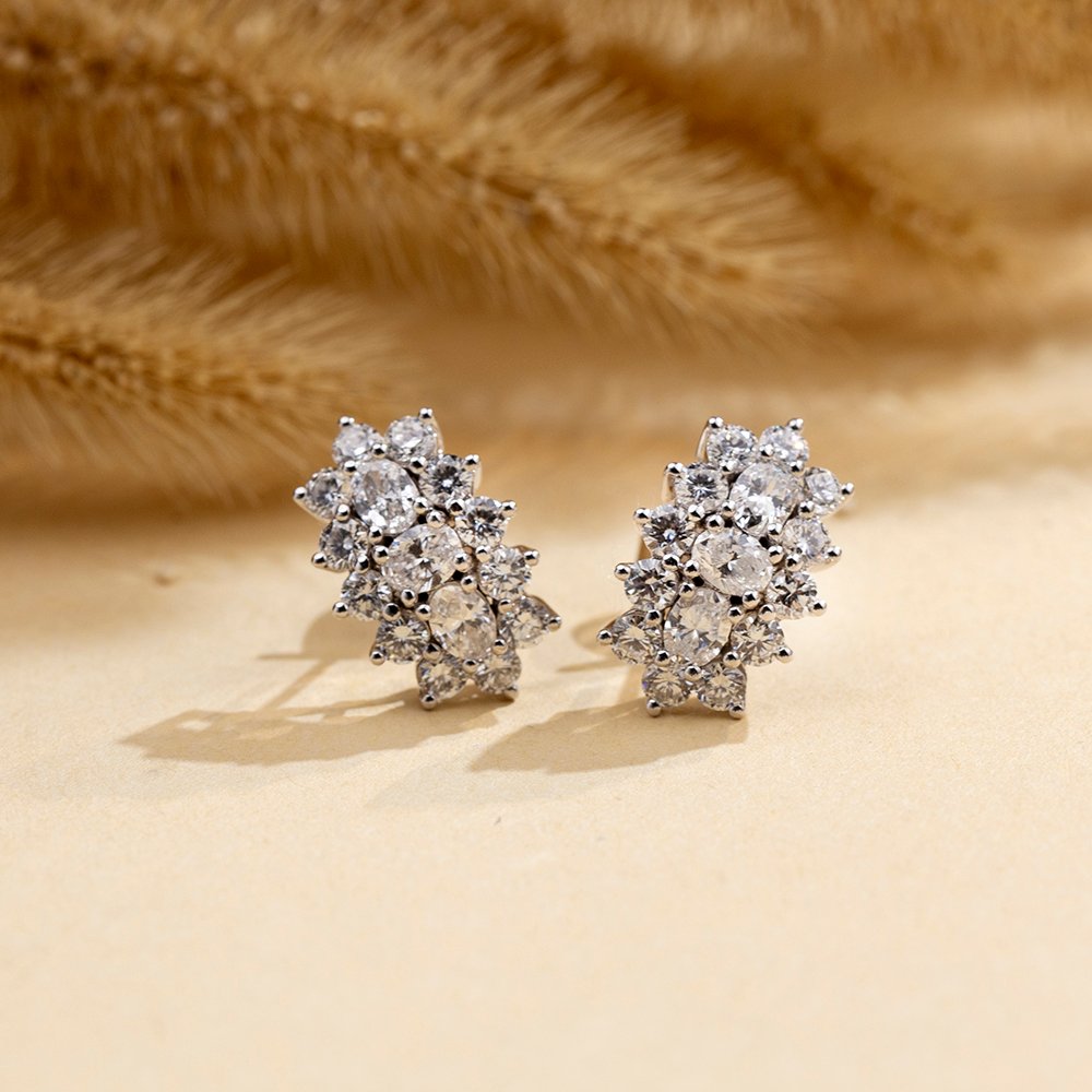 Aurora Geometry Oval Shape Lab Grown Diamond E VVS1 14K White Gold Studs Earrings MSE-780