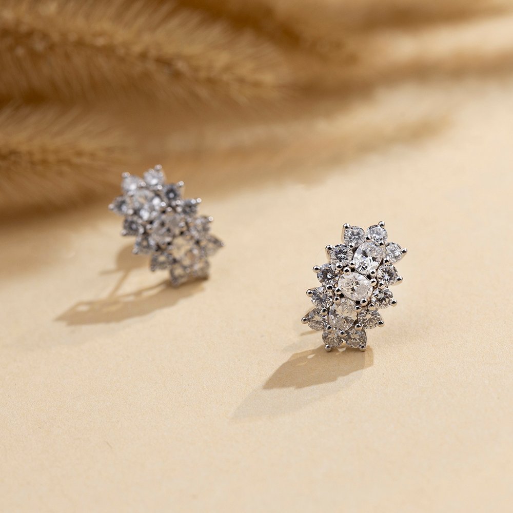 Aurora Geometry Oval Shape Lab Grown Diamond E VVS1 14K White Gold Studs Earrings MSE-780