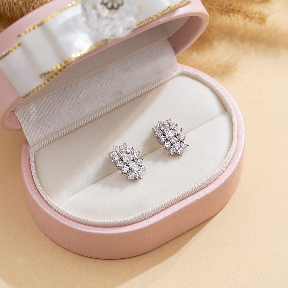 Aurora Geometry Oval Shape Lab Grown Diamond E VVS1 14K White Gold Studs Earrings MSE-780