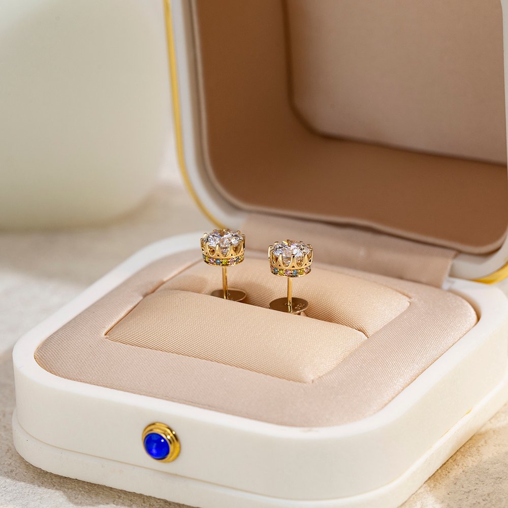 Aurora Geometry Round Shape Lab Grown Diamond 0.83Carats D VVS2 18K White Gold Studs Earrings MSE-782