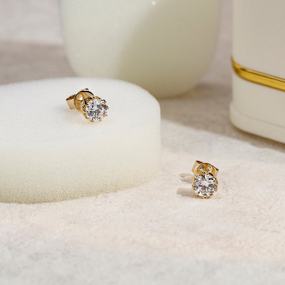 Aurora Geometry Round Shape Lab Grown Diamond 0.83Carats D VVS2 18K White Gold Studs Earrings MSE-782