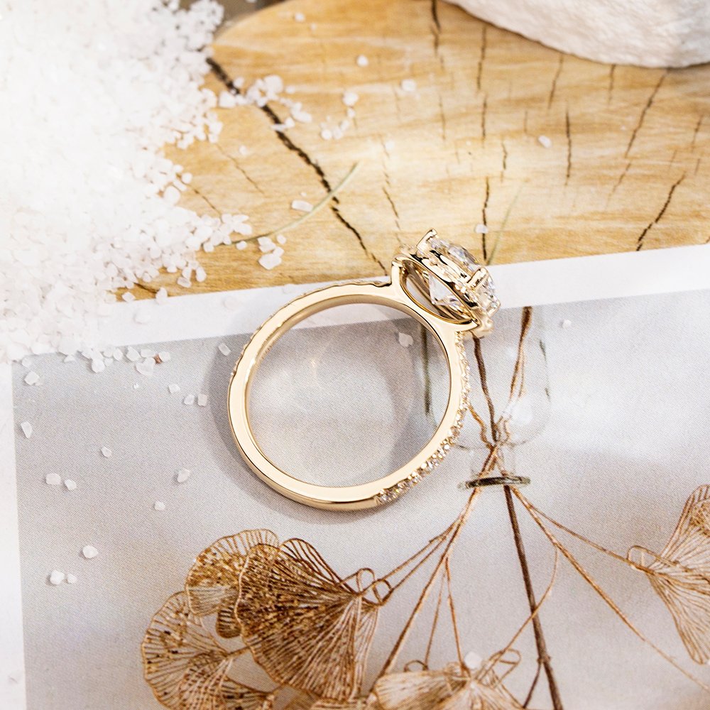 Aurora Geometry Round Cut Lab Grown Diamond 1.66CT D VS1 9K Yellow Gold Halo Ring MDR-0005