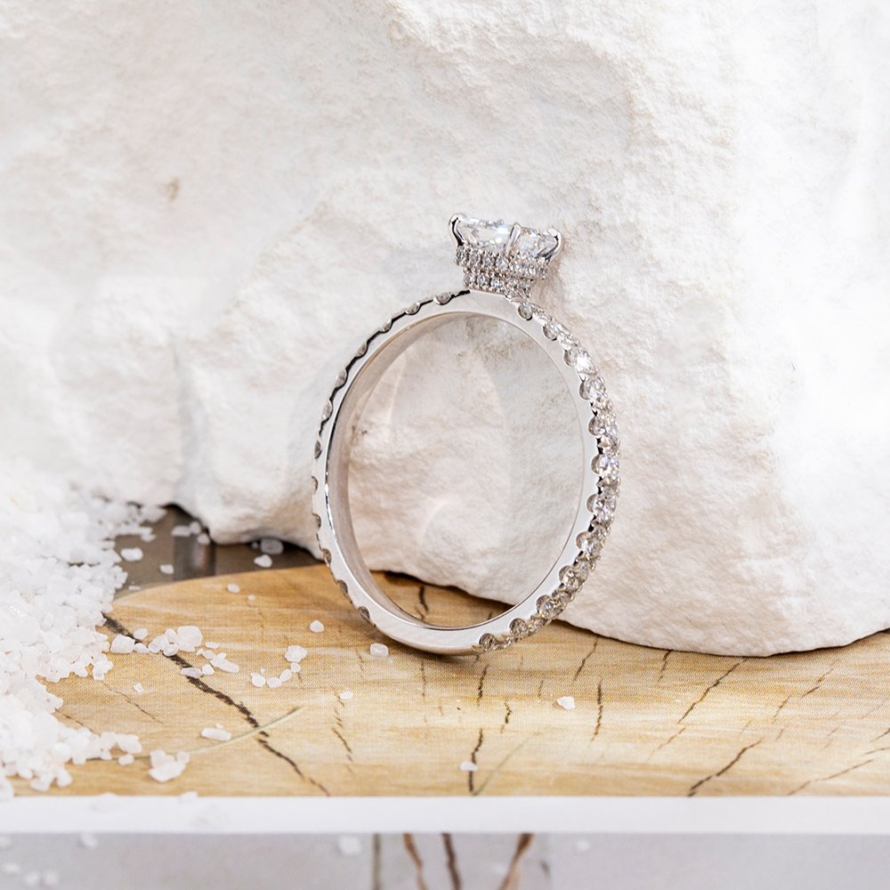 Aurora Geometry Princess Cut Lab Grown Diamond 0.3CT Hidden Halo D VVS-VS 14K White Gold Ring MSR-1700