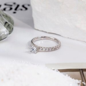 Aurora Geometry Princess Cut Lab Grown Diamond 0.3CT Hidden Halo D VVS-VS 14K White Gold Ring MSR-1700