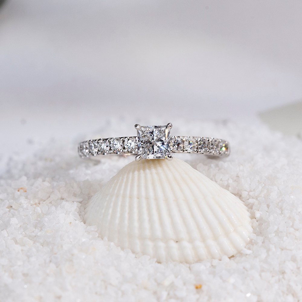 Aurora Geometry Princess Cut Lab Grown Diamond 0.3CT Hidden Halo D VVS-VS 14K White Gold Ring MSR-1700