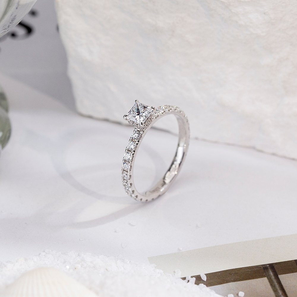 Aurora Geometry Princess Cut Lab Grown Diamond 0.3CT Hidden Halo D VVS-VS 14K White Gold Ring MSR-1700