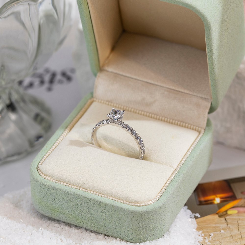 Aurora Geometry Princess Cut Lab Grown Diamond 0.3CT Hidden Halo D VVS-VS 14K White Gold Ring MSR-1700