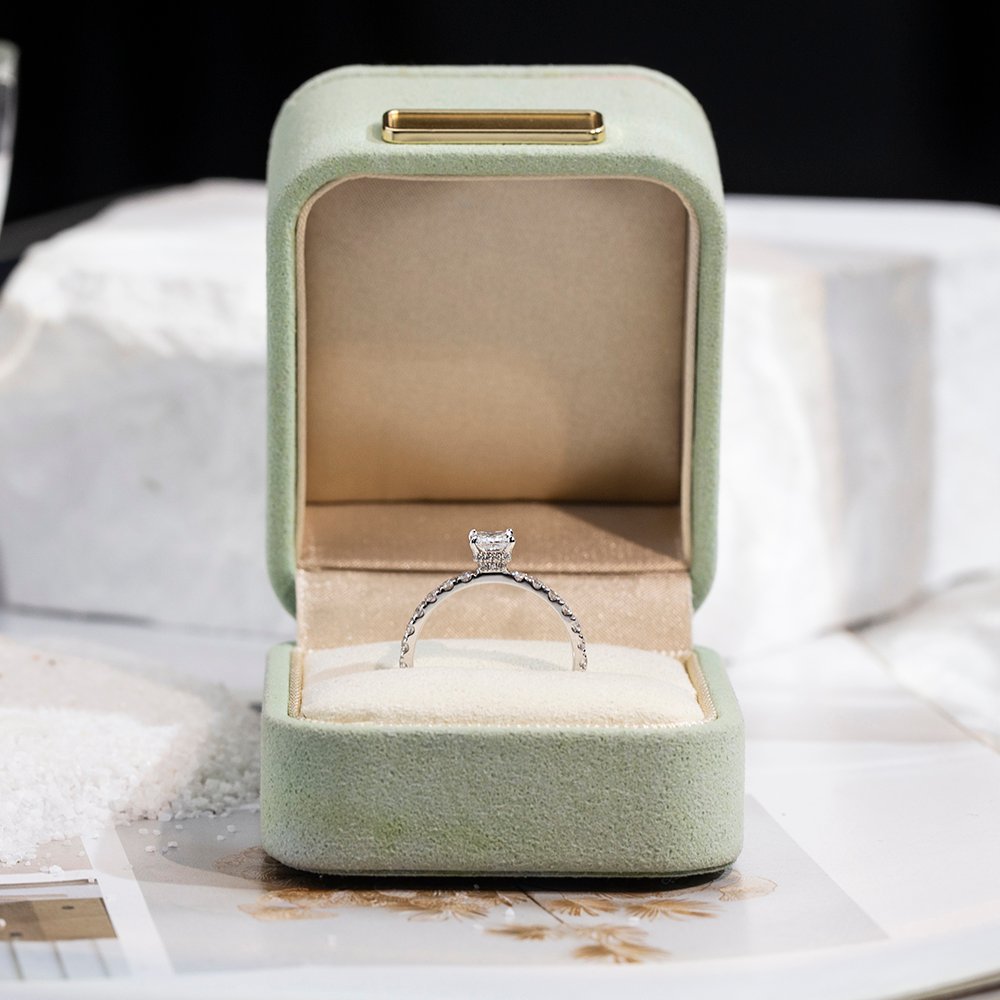 Aurora Geometry Princess Cut Lab Grown Diamond 0.3CT Hidden Halo D VVS-VS 14K White Gold Ring MSR-1700