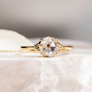 Aurora Geometry Rose Cut Lab Grown Diamond 2CT Solitaire D VS1 18K Yellow Gold Ring MSR-1714