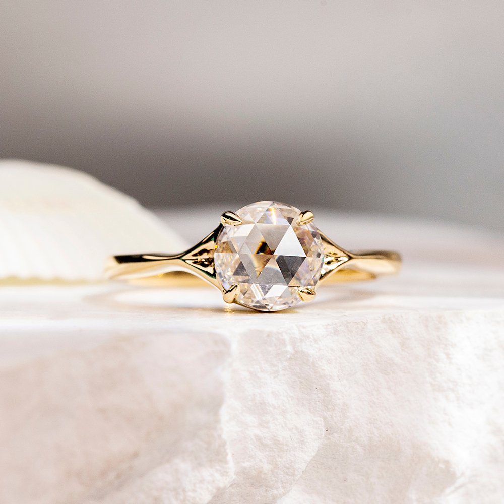 Aurora Geometry Rose Cut Lab Grown Diamond 2CT Solitaire D VS1 18K Yellow Gold Ring MSR-1714