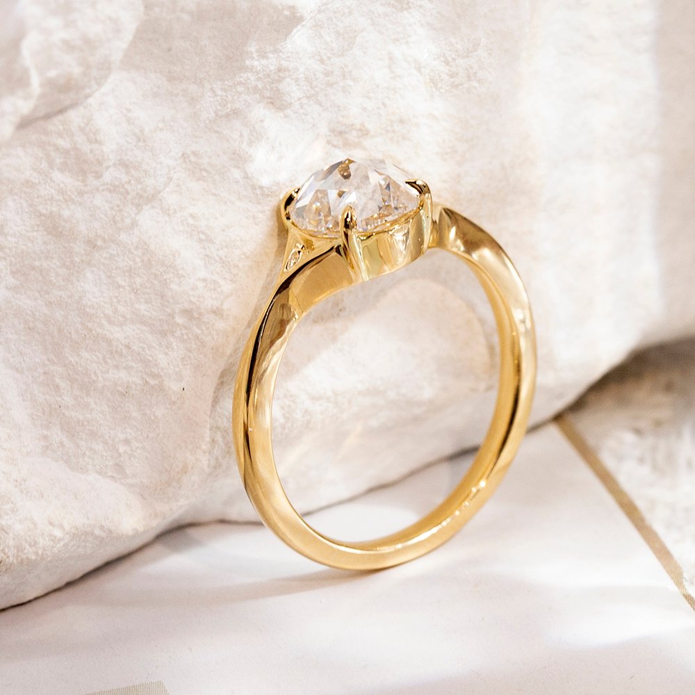 Aurora Geometry Rose Cut Lab Grown Diamond 2CT Solitaire D VS1 18K Yellow Gold Ring MSR-1714