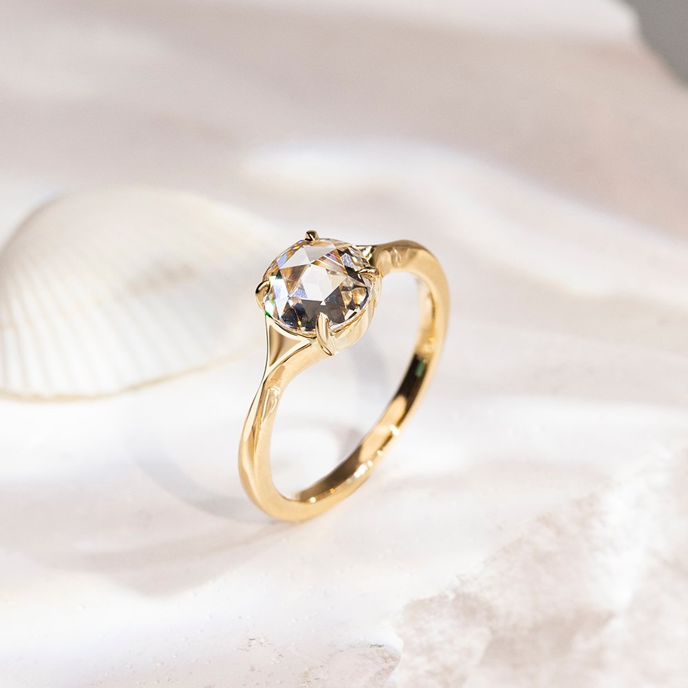 Aurora Geometry Rose Cut Lab Grown Diamond 2CT Solitaire D VS1 18K Yellow Gold Ring MSR-1714