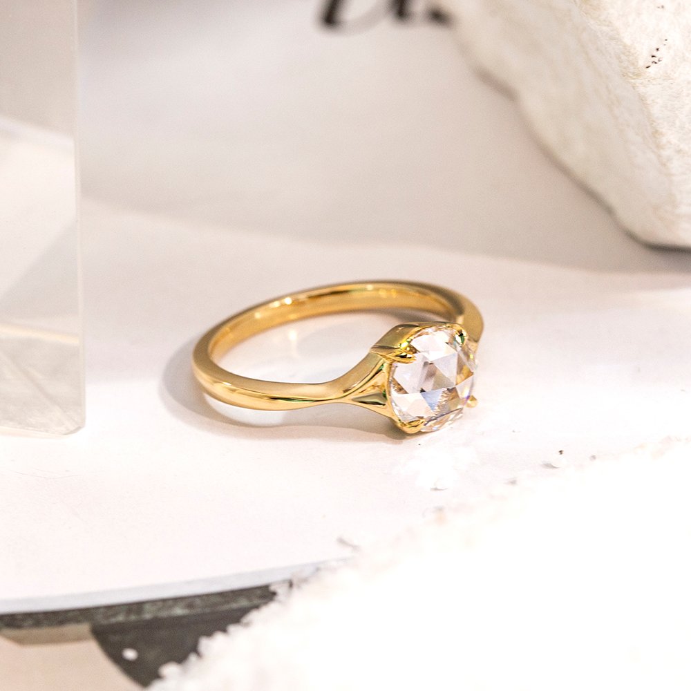 Aurora Geometry Rose Cut Lab Grown Diamond 2CT Solitaire D VS1 18K Yellow Gold Ring MSR-1714