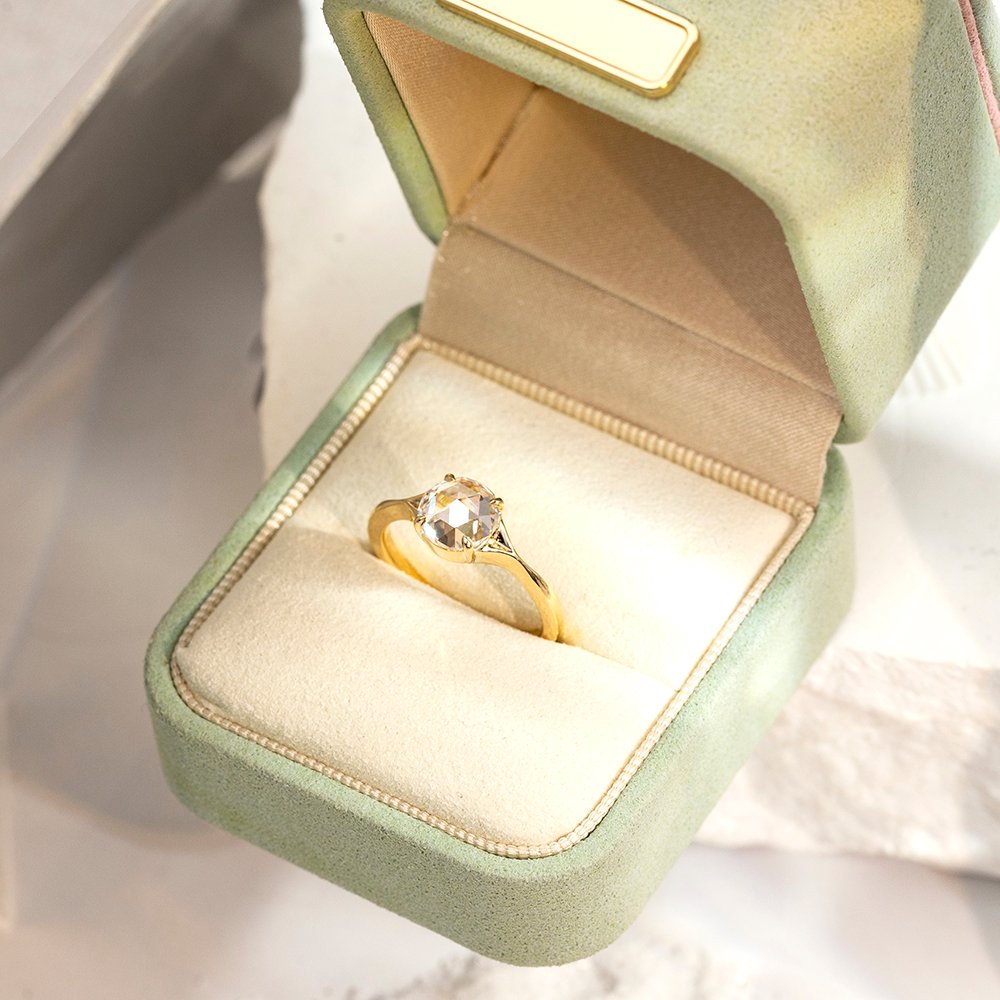 Aurora Geometry Rose Cut Lab Grown Diamond 2CT Solitaire D VS1 18K Yellow Gold Ring MSR-1714