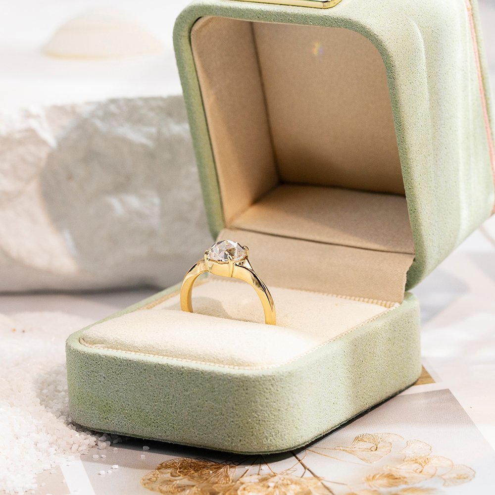 Aurora Geometry Rose Cut Lab Grown Diamond 2CT Solitaire D VS1 18K Yellow Gold Ring MSR-1714