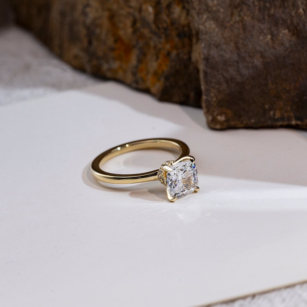 Aurora Geometry Cushion Cut Lab Grown Diamond 1.5CT Solitaire D VVS2 18K Yellow Gold Ring MSR-1699