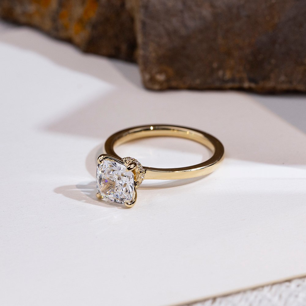 Aurora Geometry Cushion Cut Lab Grown Diamond 1.5CT Solitaire D VVS2 18K Yellow Gold Ring MSR-1699