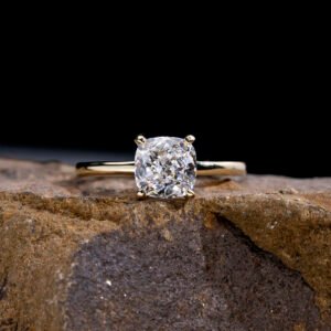 Aurora Geometry Cushion Cut Lab Grown Diamond 1.5CT Solitaire D VVS2 18K Yellow Gold Ring MSR-1699