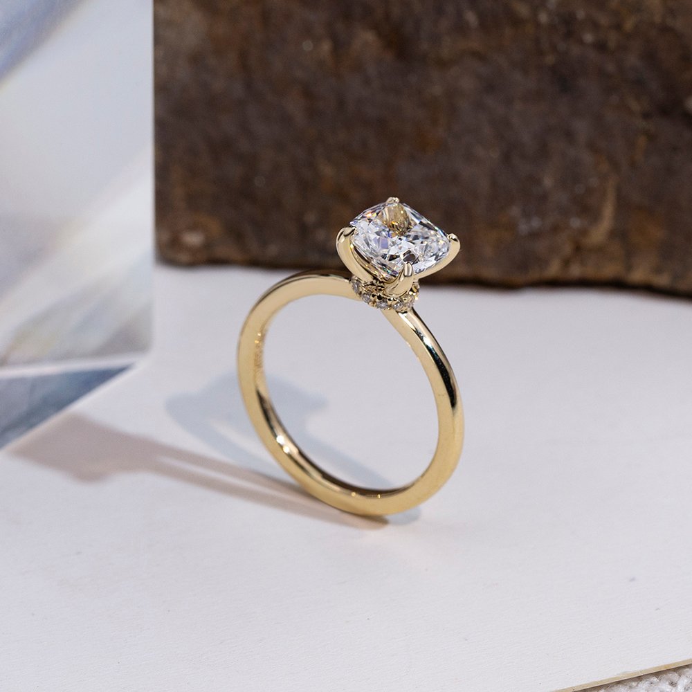Aurora Geometry Cushion Cut Lab Grown Diamond 1.5CT Solitaire D VVS2 18K Yellow Gold Ring MSR-1699