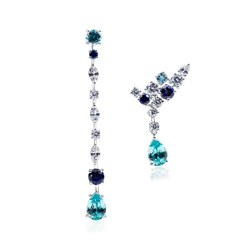 Aurora Geometry Pear Shape Lab Sapphire Paraiba S925 Silver Drop Earrings MSE-783