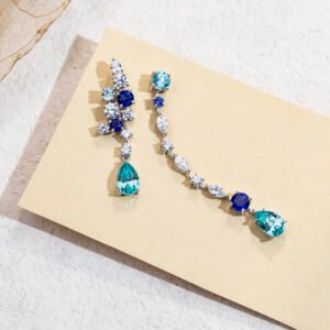 Aurora Geometry Pear Shape Lab Sapphire Paraiba S925 Silver Drop Earrings MSE-783