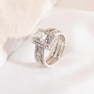 Aurora Geometry Radiant Cut Lab Grown Diamond 2.8CT F VVS2 PT950 Ring Set MSR-1692