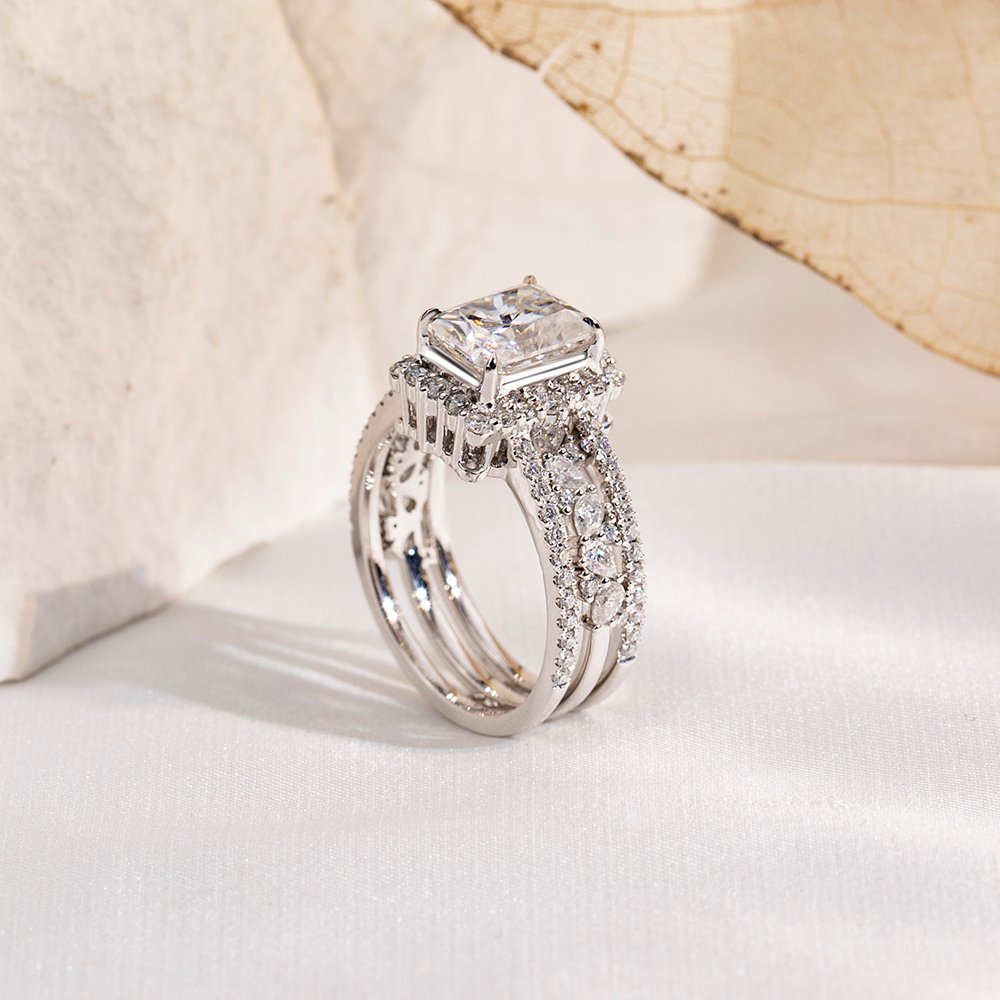 Aurora Geometry Radiant Cut Lab Grown Diamond 2.8CT F VVS2 PT950 Ring Set MSR-1692