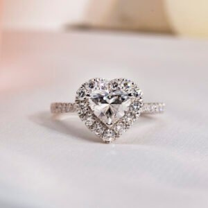 Aurora Geometry Heart Cut Lab Grown Diamond 1CT Halo E VS1 18K White Gold Ring MSR-1705