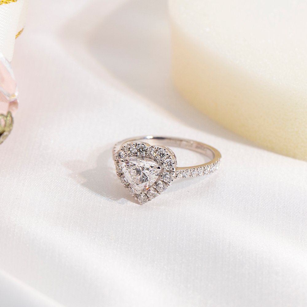 Aurora Geometry Heart Cut Lab Grown Diamond 1CT Halo E VS1 18K White Gold Ring MSR-1705