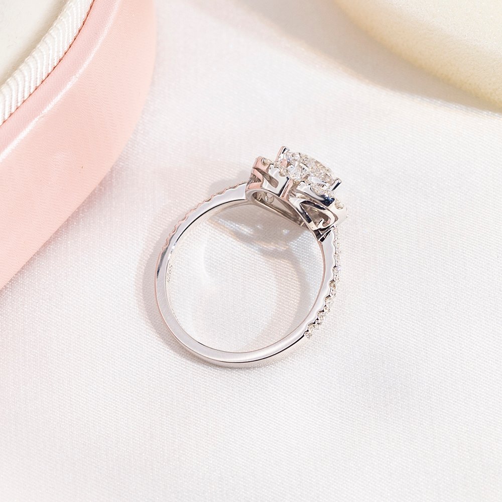 Aurora Geometry Heart Cut Lab Grown Diamond 1CT Halo E VS1 18K White Gold Ring MSR-1705