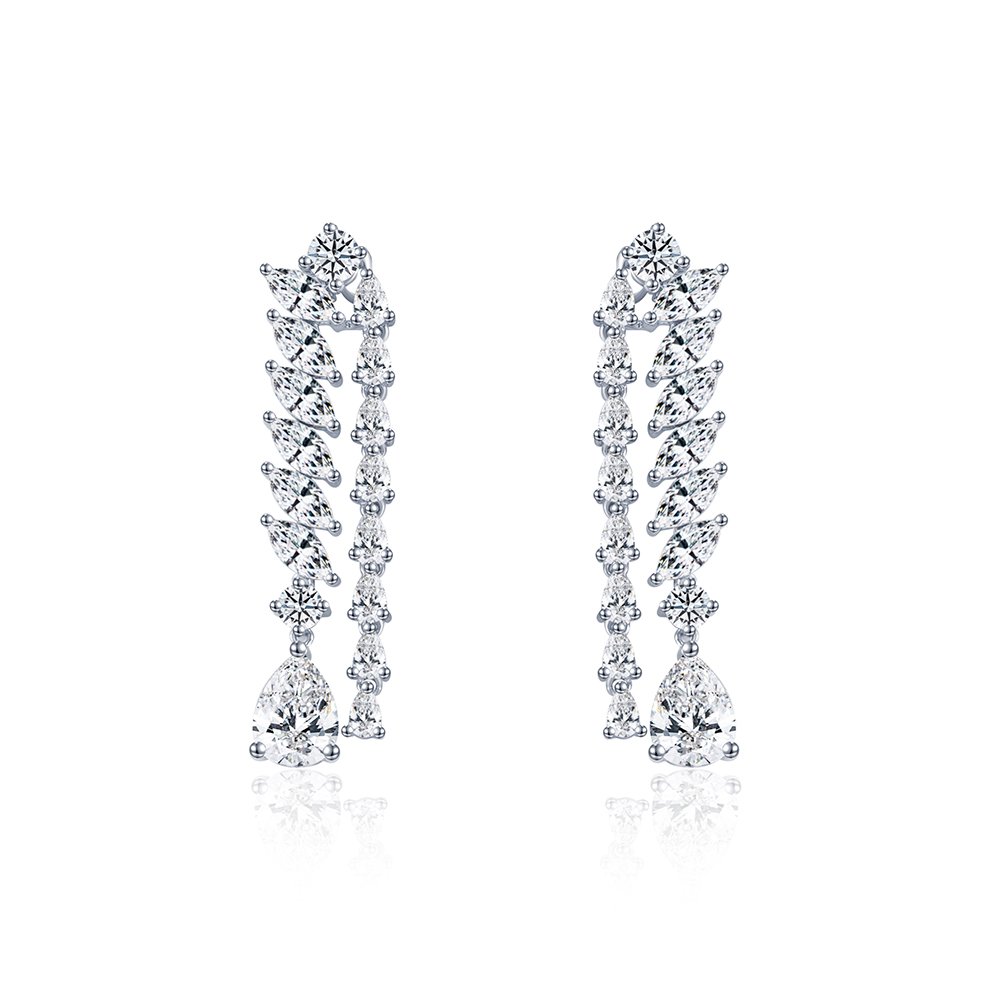 Aurora Geometry Pear Shape Lab Grown Diamond D VVS2 18K White Gold Drop Earrings MSE-784