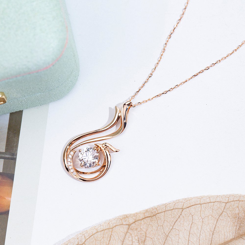 Aurora Geometry Round Shape Lab Diamond E VVS2 18K Rose Gold Pendant Necklace MSN-854