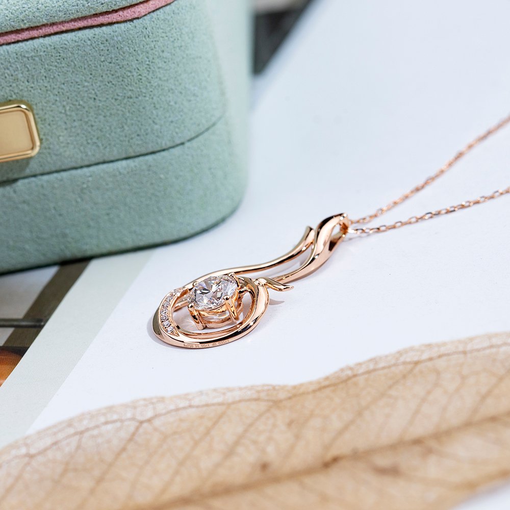 Aurora Geometry Round Shape Lab Diamond E VVS2 18K Rose Gold Pendant Necklace MSN-854