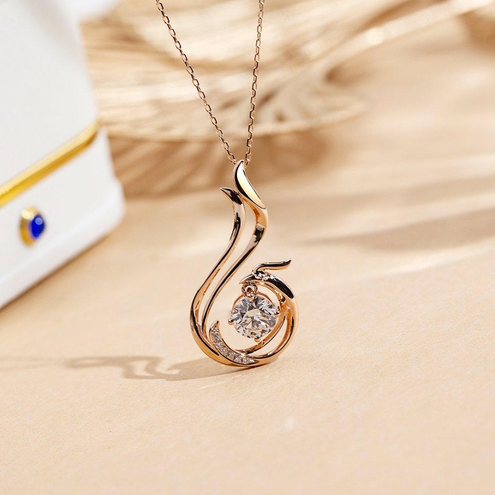 Aurora Geometry Round Shape Lab Diamond E VVS2 18K Rose Gold Pendant Necklace MSN-854