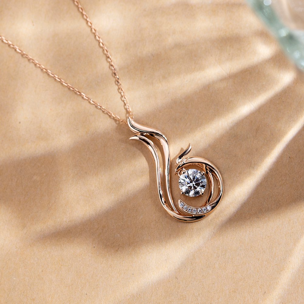 Aurora Geometry Round Shape Lab Diamond E VVS2 18K Rose Gold Pendant Necklace MSN-854