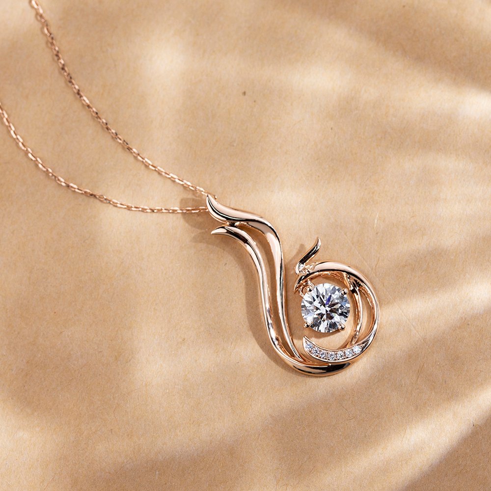 Aurora Geometry Round Shape Lab Diamond E VVS2 18K Rose Gold Pendant Necklace MSN-854