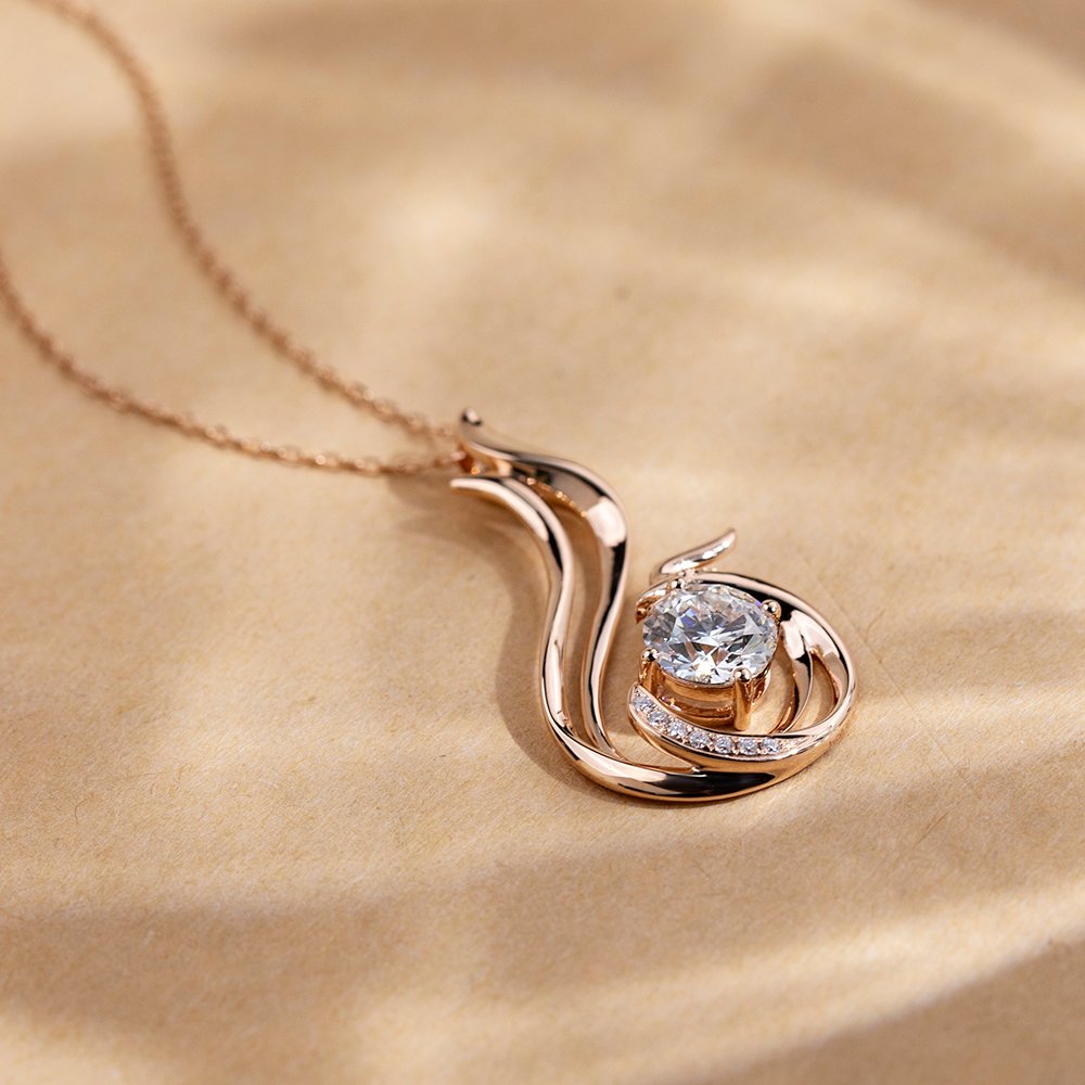 Aurora Geometry Round Shape Lab Diamond E VVS2 18K Rose Gold Pendant Necklace MSN-854