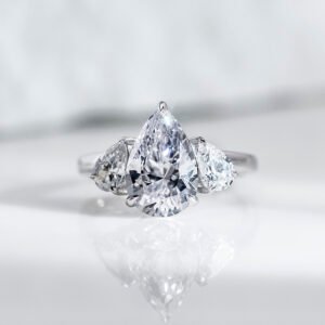 Aurora Geometry Pear Cut Lab Grown Diamond 2.2CT G VS2 Three Stones 18K White Gold Ring MSR-1620