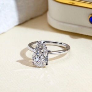 Aurora Geometry Pear Cut Lab Grown Diamond 3CT Solitaire D VVS1 14K White Gold Ring MSR-1655