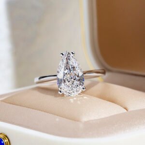Aurora Geometry Pear Cut Lab Grown Diamond 3CT Solitaire D VVS1 14K White Gold Ring MSR-1655