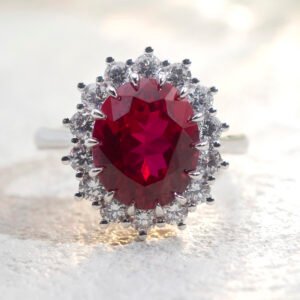 Aurora Geometry Oval Cut Lab Ruby 5CT Halo 18K Gold Ring MSR-1659