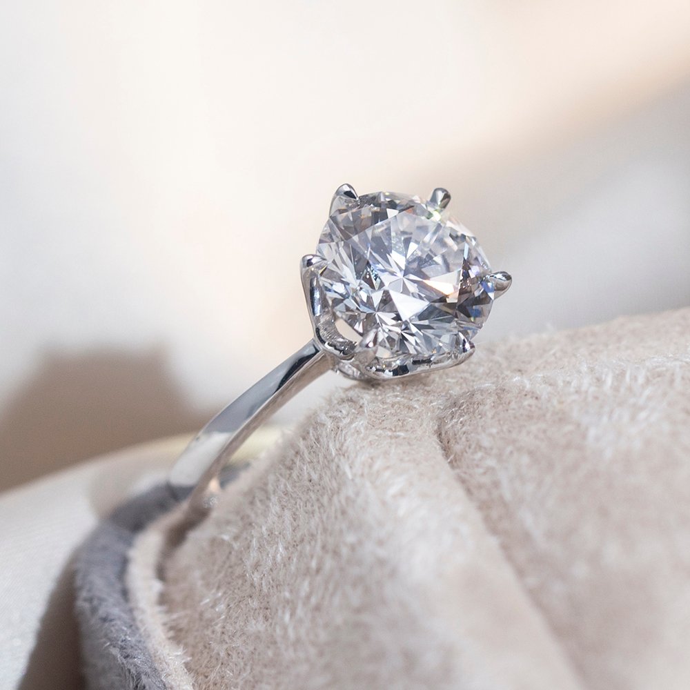 Aurora Geometry Round Cut Lab Grown Diamond 3.7CT Solitaire E VVS2 PT950 Ring MSR-1661