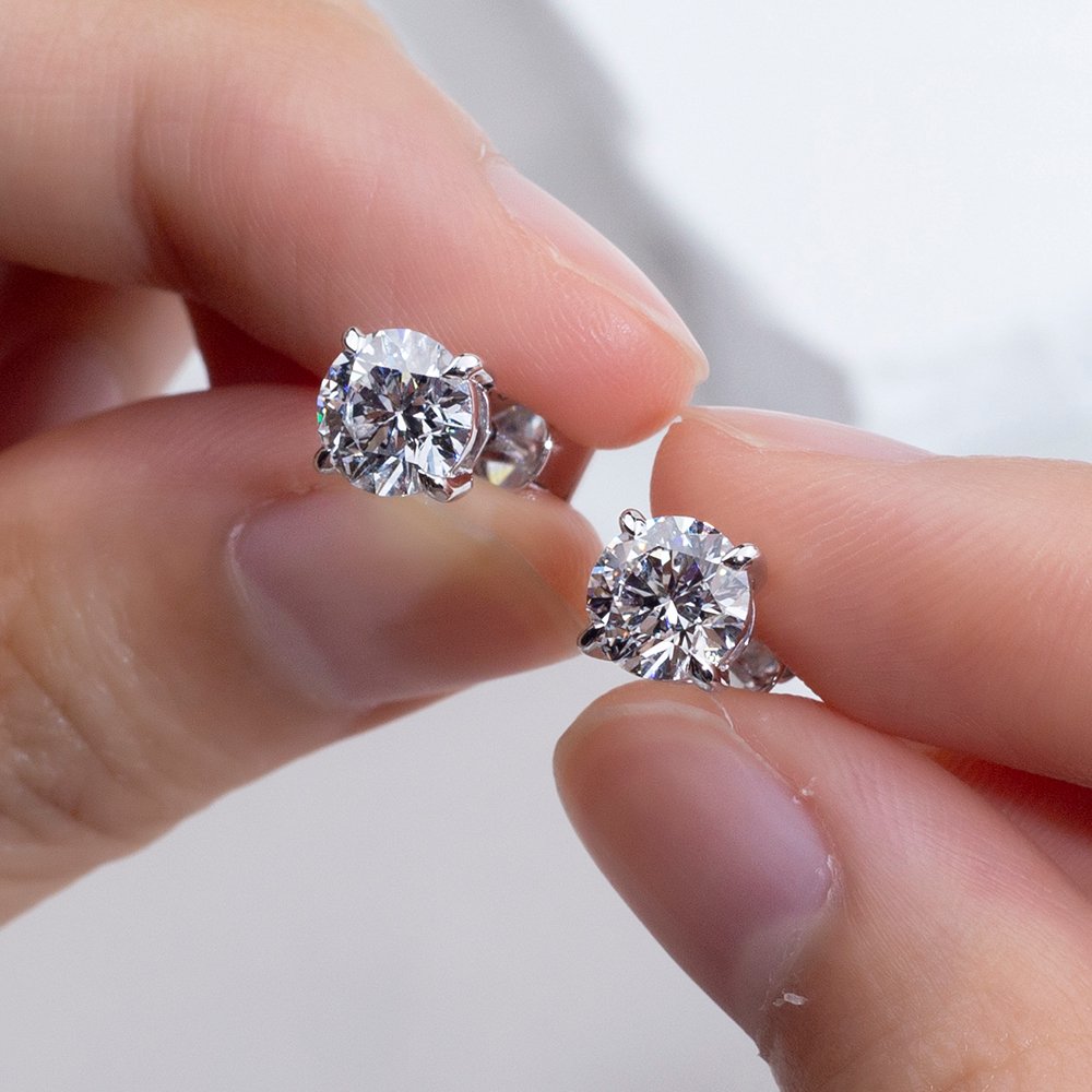 Aurora Geometry Round Shape Lab Grown Diamond 1CT 18K White Gold Studs Earrings MSE-329-02